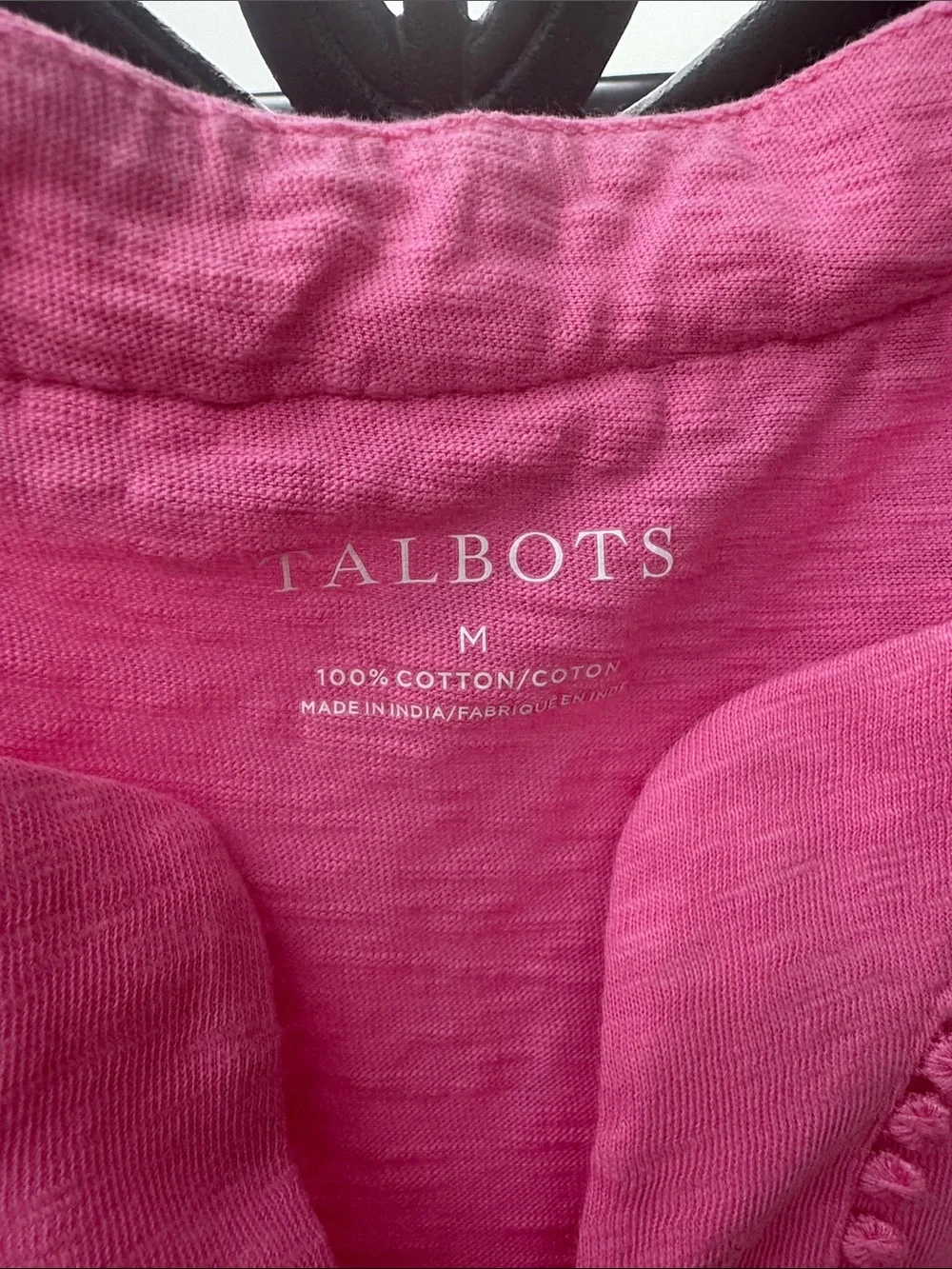 Talbots Hot Pink Short-Sleeve Trim Notch Neck Tee